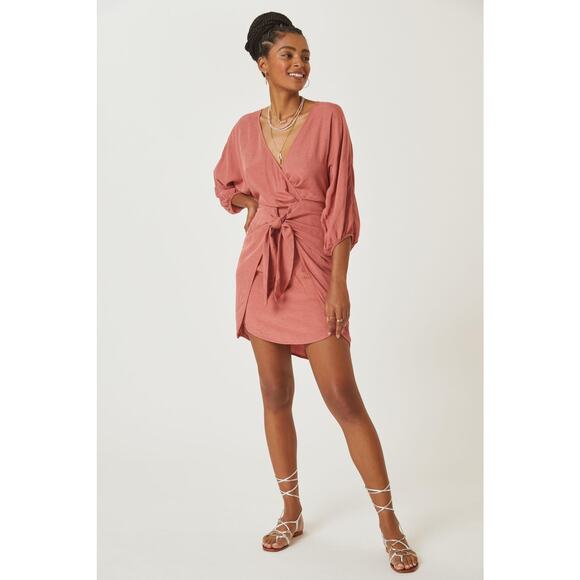 Anthropologie Puff-Sleeve Wrap Mini Dress - New - Size 4 - Picture 3 of 4
